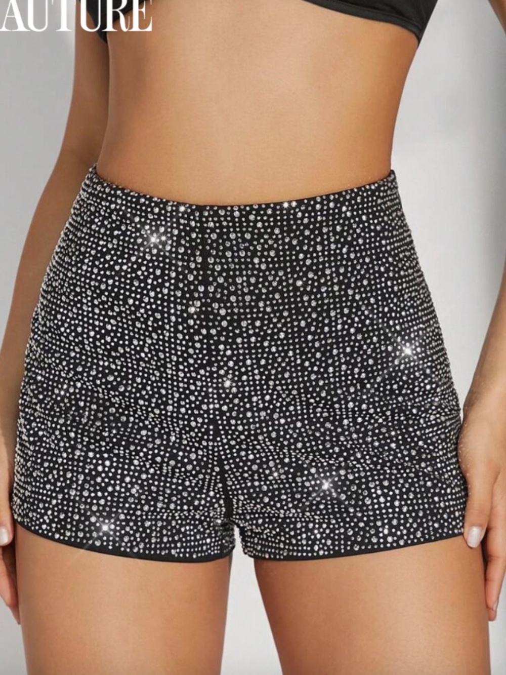 NWT Black All Over Rhinestone Detail Shorts (size XS)